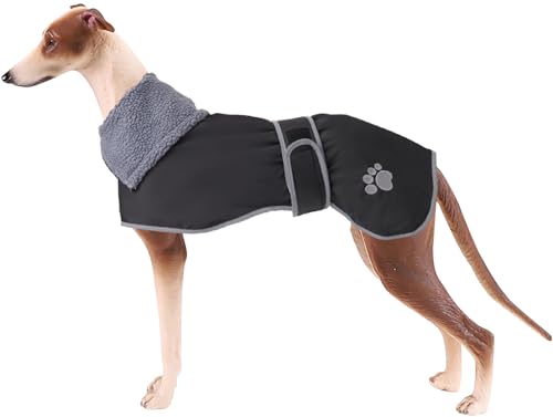 Geyecete Hunde Wintermäntel fur Windhund,Hundejacken mit plüschfutter,Wasserdichter Regenmantel Winddicht, Outdoor-Hundebekleidung mit Sicheren Reflexstreifen,fur mittel und große Hunde-Schwarz-XXL von Geyecete