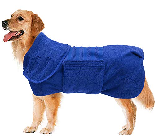 Geyecete Hundebademantel aus Mikrofaser, schnell trocknend Badetuch mit Klettverschluss,sehr saugfähig Bademantel für Hunde und Katzen,Haustier Handtuch-Blau-XXXL von Geyecete