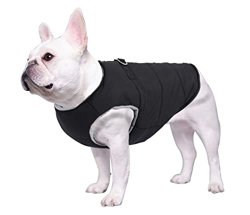 Geyecete Hundemantel Winterweste Hundejacke Baumwolle Gepolsterter Mantel mit Reißverschluss Haustier Kleidung fur Französische Bulldogge Warme Haustier Skifahren Kostüm-Schwarz-L von Geyecete