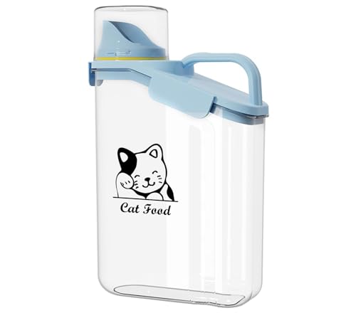 Geyecete Katzenfutter Aufbewahrung,2800ML Luftdicht Katzenfutter Box,Futterbehälter mit Messbecher,Klarer Kunststoff Futtertone,Portable Futterbehälter für Hunde/Katze-BPA Free-Blau von Geyecete