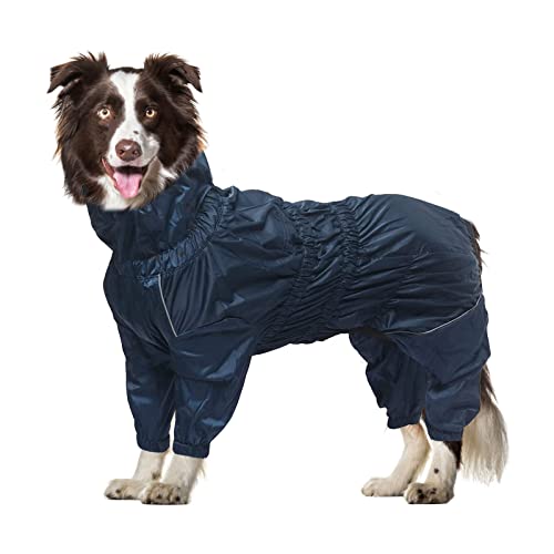 Geyecete -Regenmantel für hunde mit vier Beinen,Hunde Regenjacken Hosenanzug mit Geschirr loch, reflektierender vollwickel elastisch wasserdicht mantel fur Groß mittel und klein hunde-Navy Blau-XXXL von Geyecete