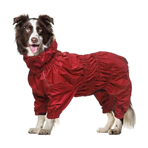 Geyecete -Regenmantel für hunde mit vier Beinen,Hunde Regenjacken Hosenanzug mit Geschirr loch, reflektierender vollwickel elastisch wasserdicht mantel fur Groß mittel und klein hunde -Rot-L von Geyecete
