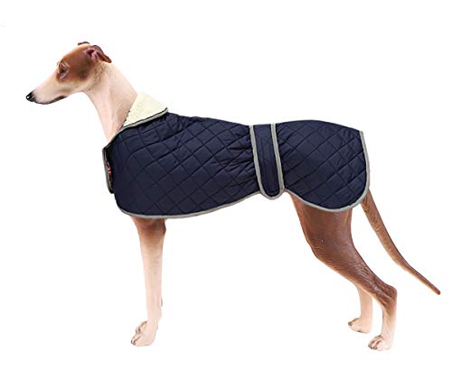 Geyecete - Windhund Warmer wintermantel, Hundemantel mit Dickes Steppfutter, verstellbaren Outdoor Hundejacke mit Geschirr Loch für mittel große Windhunde Whippet Lurcher Saluki -Blau-S von Geyecete