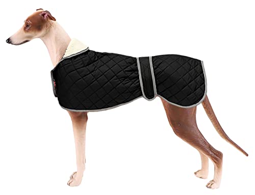 Geyecete - Windhund Warmer wintermantel, Hundemantel mit Dickes Steppfutter, verstellbaren Outdoor Hundejacke mit Geschirr Loch für mittel große Windhunde Whippet Lurcher Saluki -Schwarz-XXXL von Geyecete