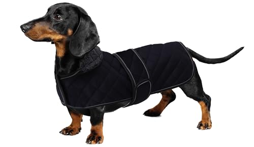 Geyecete - Warmer wintermantel für dackel Hunde,Hunde Winterjacken mit plüschfutter,Outdoor jacken mit verstellbaren gürtel und Kabelbaumloch,für mittelgroße und Kleiner dackel-Navy Blau-L von Geyecete