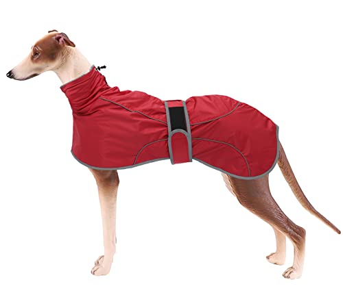 Geyecete- Wasserdicht Windhunde Mantel Fleece Whippet Pullover Winterjacke,Verstellbaren Reflektierend Outdoor Hundemantel für mittel und grosse Galgo Windhund Whippet Lurcher Saluki-Rot-S von Geyecete