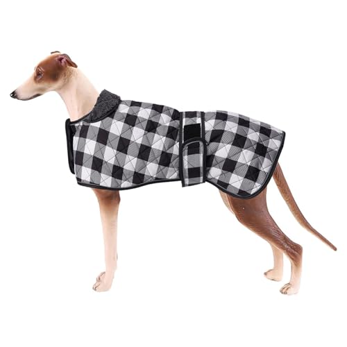 Geyecete Wasserdichter Hundemantel,Windhund Mantel,Whippet Hundejacke Winter,mit Warmem Fleecefutter innen,Verstellbaren Outdoor Hundebekleidung für Windhunde/Lurcher/Whippet-Kariert Schwarz-L von Geyecete