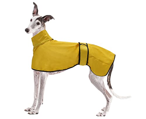 Geyecete Windhund Leicht Hundejacke Regenjacke, Hunderegenmantel Wasserdicht Verstellbar Windhundejacke Whippets Reflektierend Mantel Poncho fur Greyhounds, Lurcher und Whippets-Gelb-L von Geyecete