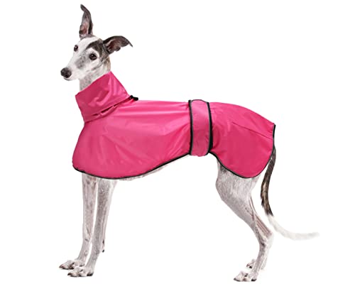 Geyecete Windhund Leicht Hundejacke Regenjacke, Hunderegenmantel Wasserdicht Verstellbar Windhundejacke Whippets Reflektierend Mantel Poncho fur Greyhounds, Lurcher und Whippets-Rosa-XXL von Geyecete