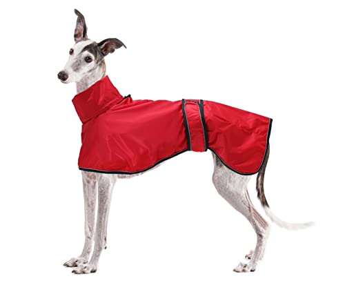 Geyecete Windhund Leicht Hundejacke Regenjacke, Hunderegenmantel Wasserdicht Verstellbar Windhundejacke Whippets Reflektierend Mantel Poncho fur Greyhounds, Lurcher und Whippets-Rot-XL von Geyecete