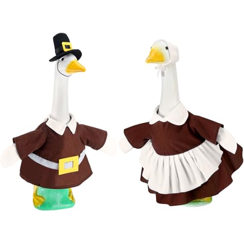 Geyoga 2 Set Thanksgiving Pilgrim Goose Outfit Rasen Veranda Gans Kleidung Paar Gans Kleidung 58,4 cm hoch Garten Gans Kostüm für Herbst Halloween Terrasse Hof Outdoor Dekoration von Geyoga