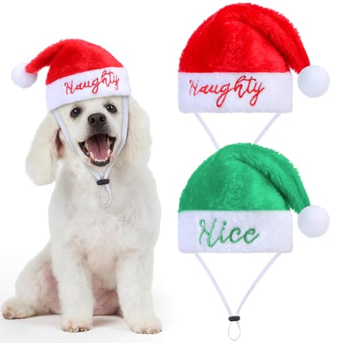 Geyoga Weihnachtsmütze für Haustiere, Katzen, Hunde, Katzen, Haustier, Weihnachtsmannmütze, freche und schöne Plüschmütze, Hundekostüm für Welpen, Kätzchen, Cosplay-Kostüm, 2 Stück von Geyoga