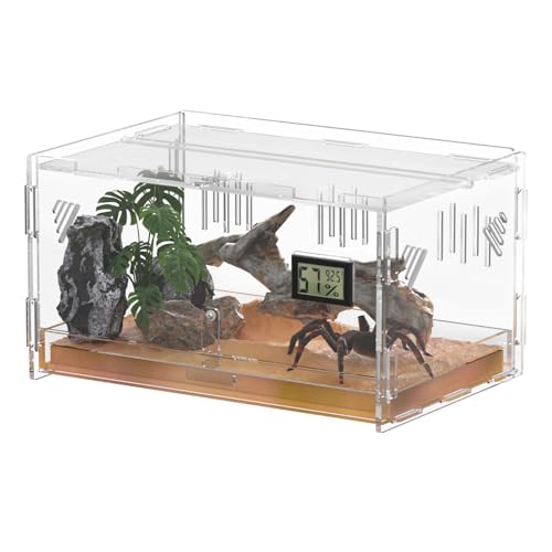 Ghims Reptilien-Terrarien, mit Temperatur-Hygrometer, 39,9 x 25,1 x 18 cm, Acryl, Reptilien-Zuchtbox, Terrarium, Käfig, Tank für kleine Reptilien, Insekten, Heimbüro, Terrestrisch groß von Ghims