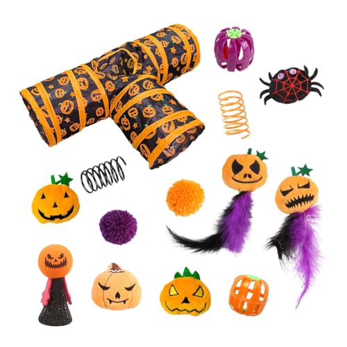 Bell Ball Katzenspielzeug-Set, Katzenspielzeug-Set mit Bell Balls, Halloween-Themen-Katzenspieltunnel, Halloween-Katzenübungsspielzeug-Set, Bell Ball -Spielzeug-Set für Kätzchen Kaninchen von Ghjkldha