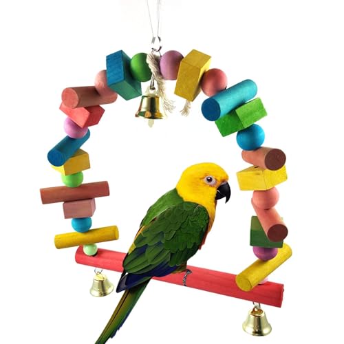 Bird Swing, Wooden Parrot Perch with Bell, Fun Chewing and Teething Toy, 7.87x10.63x0.79inch Interactive Rocking Plaything, Hanging Swing for Small and Medium-Sized Parrots von Ghjkldha