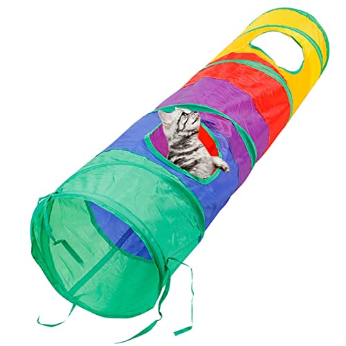 Bunter Haustier-Tunnel, faltbares Katzenspielrohr, Regenbogen-Katzenspielrohr, kratzfest, reisefreundlich, Katzenspielzeug für Katzen, perfekt für Kätzchen, Kaninchen und Welpen, verbessert die von Ghjkldha