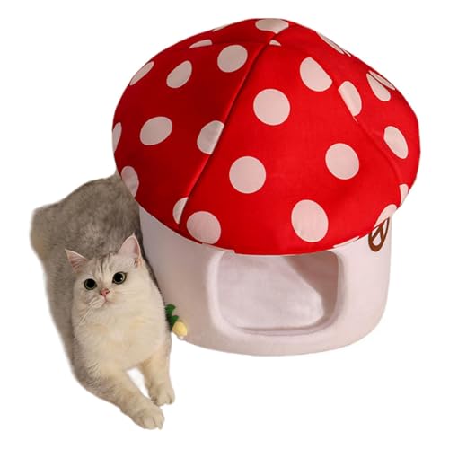 Cat Bed Tent Cave Mushroom Shape Pet Sleeping Nest Semi-Enclosed Removable Cushion Soft Cat House Bed for Small to Medium Cats Comfortable Cozy Sleeping Space for Indoor Pets von Ghjkldha