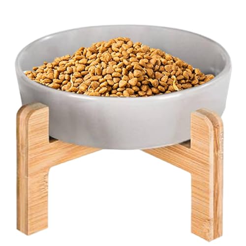 Ceramic Raised Cat Bowl, Elevated Pet Feeder, 10x10x12cm, Anti Slip Feeding Bowl, Spill Proof with Wooden Stand, for Cats and Small Dogs, Ergonomic Design Comfortable Eating von Ghjkldha