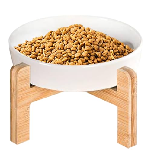 Ceramic Raised Cat Bowl, Elevated Pet Feeder, 10x10x12cm, Anti Slip Feeding Bowl, Spill Proof with Wooden Stand, for Cats and Small Dogs, Ergonomic Design Comfortable Eating von Ghjkldha