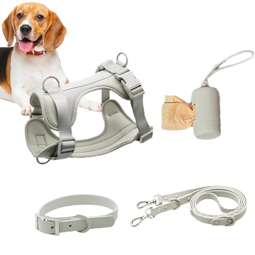 Hundegeschirr-Set, mittelgroße Hunde, Haustiergeschirr, Halsband und Leine, Set mit Leine, kein Ziehen, Haustiergeschirr für Hunde, Welpen, mit Kotbeutelhalter von Ghjkldha