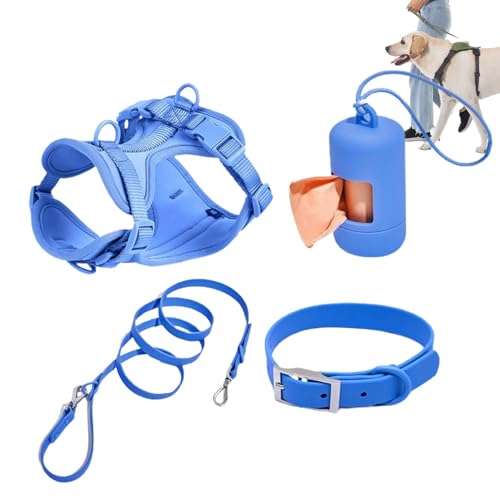 Hundegeschirr-Set, mittelgroße Hunde, verstellbares Hundegeschirr, Halsband – Leine, kein Ziehen, Haustiergeschirr für Hunde, Welpen, mit Kotbeutelhalter von Ghjkldha