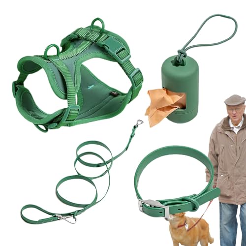 Hundegeschirr-Set für kleine Hunde, Haustiergeschirr, Halsband und Leine, Set mit Leine, kein Ziehen, Haustiergeschirr für Hunde, Welpen, mit Kotbeutelhalter von Ghjkldha