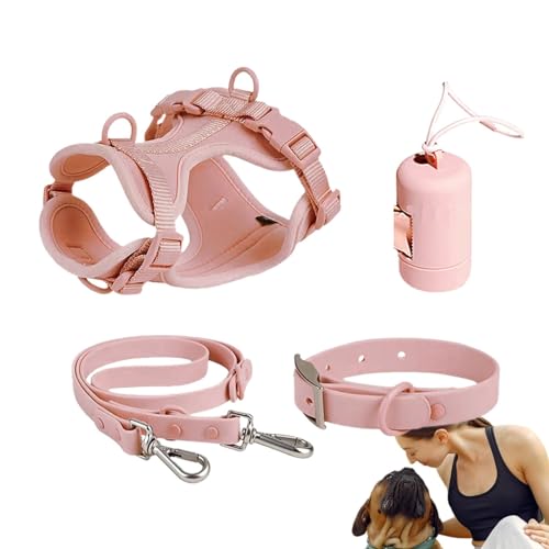 Hundegeschirr-Set für kleine Hunde | Hundehalsband Geschirr mit Leine, Sicherheitshalsband, verstellbar mit Kotbeutelhalter von Ghjkldha