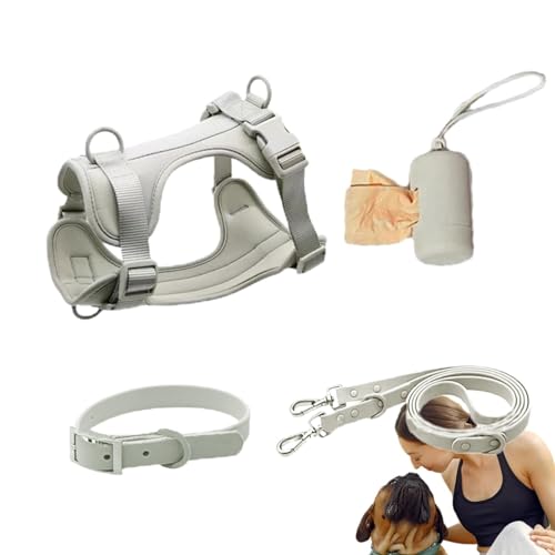 Hundeleinen-Set – Haustiergeschirr, Halsband und Leine, Set mit Leine, kein Ziehen, Haustiergeschirr für Hunde, Welpen, mit Kotbeutelhalter von Ghjkldha