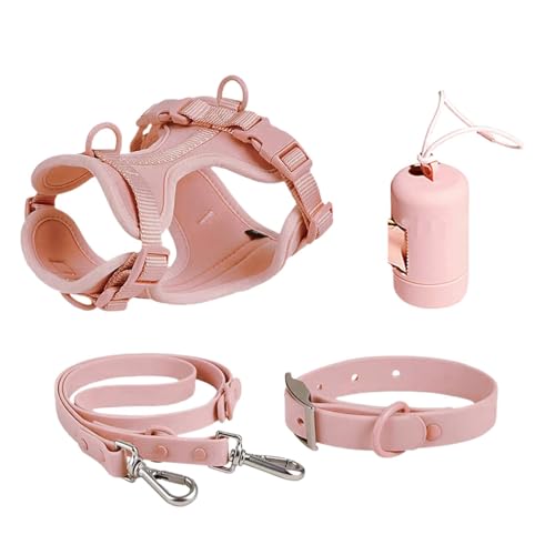 Hundeleinen Set - Hundehalsband Geschirr Leine Set - Hunde Weste Geschirr mit Leine Sicherheitshalsband Verstellbar mit Kotbeutelhalter von Ghjkldha