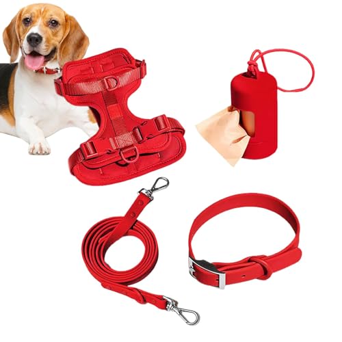 Hundeleinen-Set – Hundehalsband-Geschirr-Set, Leine-Set, kein Ziehen, Haustiergeschirr für Hunde, Welpen, mit Kotbeutelhalter von Ghjkldha