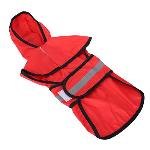 Ghzste Hunde-Regenjacke, Haustier-Hunde-Regenmantel, mit Kapuze, Wasserdicht, Verstellbar, Haustier-Regenjacke mit Reflektierendem Streifen (Rot) von Ghzste