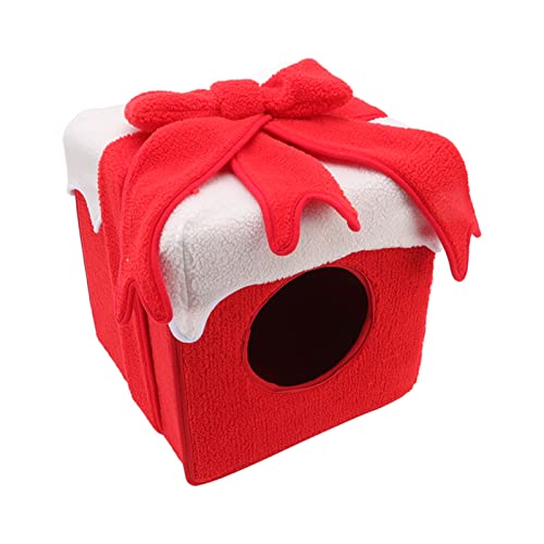 Ghzste Weihnachts-Katzenbett, Weihnachtsbox-Stil, Weich, Bequem, Fusselfrei, Lebendige Farben, Weihnachts-Katzenzelt für Katzen und Haustiere (Rot) von Ghzste