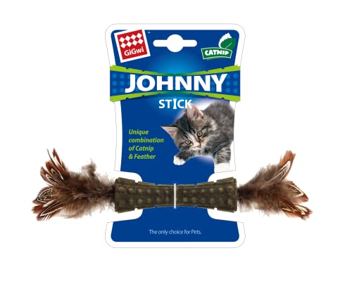 GiGwi Rosewood Haustierprodukte Katzenminze und Feder Johnny Stick Katzenspielzeug, interaktives Katzenspielzeug für Innen- und Außenkatzen, Weiß/Braun von GiGwi