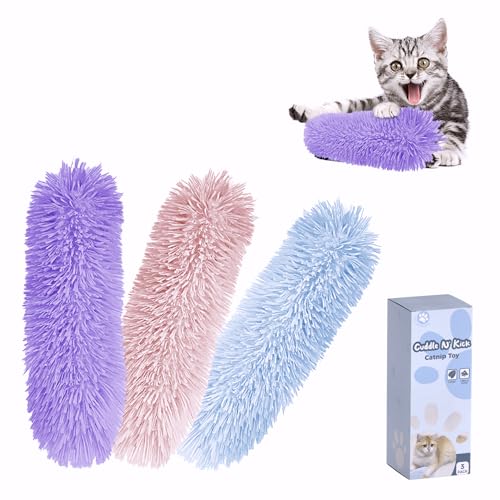 Gigwi CatnipToys für Indoor-Katzen, Katzenplüschkissen, interaktives Katzen-Kicker-Spielzeug mit Knistergeräusch, Katzen- oder Kätzchen-Kauspielzeug, 3er-Set von GiGwi