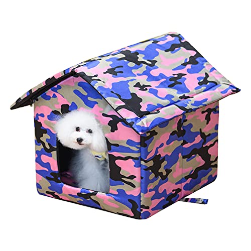 Gicov Feral Katzenhaus für Draußen Katze Isoliert mit Wasserdicht Dach Warmes Kissen Wetterfester Schutz Katze Hund Zelt Streunende Katzenhaus Haustierhaus für den Winter (L, Rosa Camouflage) von Gicov