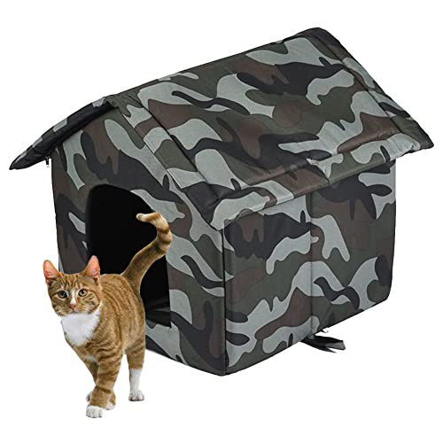 Gicov Feral Katzenhaus für Outdoor Katze Isoliert mit Wasserdichtes Dach Warm Kissen Wetterfest Schutz Katze Hundezelt Streu Katzenunterstand Haustierhaus für Winter (S, Tarnung) von Gicov