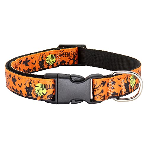 Giecooh Halloween-Hundehalsband, Kürbis, Hexe, Fledermaus, Geistmuster, verstellbare Halsbänder für Welpen, kleine Hunde, Halloween von Giecooh