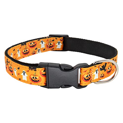 Giecooh Halloween-Hundehalsband, Kürbis, Hexe, Fledermaus, Geistmuster, verstellbare Halsbänder für mittelgroße Hunde, Kürbis und Fledermaus von Giecooh