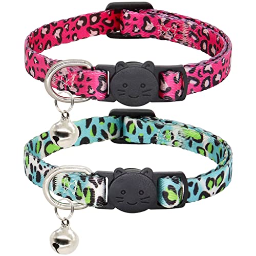 Giecooh Katzenhalsband, 2 Stück, Breakaway Halsband mit Glöckchen, Sicherheitsschnalle, Kätzchenhalsbänder für Jungen und Mädchen Katzen, Hotpink + Hellblau Camo von Giecooh