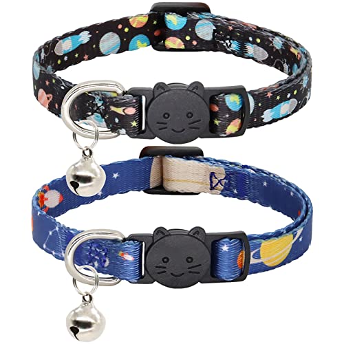 Giecooh Katzenhalsband, 2 Stück Breakaway Halsband mit Glöckchen, Sicherheitsschnalle Kätzchenhalsbänder für Jungen und Mädchen Katzen, Stern und Mond von Giecooh