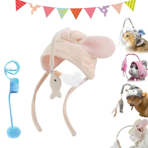 Cat Hat Wearable Cat Tree, Head Mounted Cat Toy, Katze Hut Tragbare Katze Baum, Angler Fisch Katze Hut, Tragbarer Katzenhut für Katzenbaum, verstellbare Katzenkopfbedeckung für drinnen Katze (A) von Gienslru