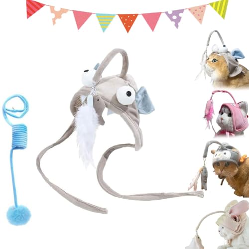 Cat Hat Wearable Cat Tree, Head Mounted Cat Toy, Katze Hut Tragbare Katze Baum, Angler Fisch Katze Hut, Tragbarer Katzenhut für Katzenbaum, verstellbare Katzenkopfbedeckung für drinnen Katze (D) von Gienslru