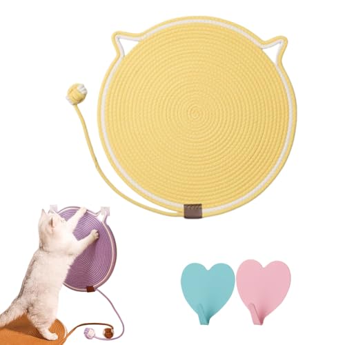 Cat Scratching Pad Cotton Rope Cat Pad, Cat Scratching Mat Dual Scratching Pad, Dual Scratching Pad for Cats, Large Size Cat Bed Natural Cotton Rope Cat Scratching Pad with Cat Toy (A, 43cm) von Gienslru