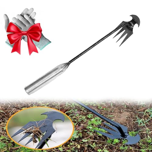 Dritnow Weeding Tool, Weeding Artifact Uprooting Weeding Tool, Weed Puller Tool Garden Weed Pulling Tool 4 Teeth Manganese Steel, Multifunctional Weeders Tool (11.8in Silver) von Gienslru