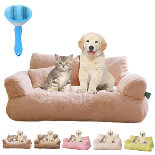 Gienslru Calming Pet Sofa, Calming Dog Bed Fluffy Plush pet Sofa, Memory Foam Removable Washable Pet Sofa, for Medium Small Dogs ＆Cats (Beige, L) von Gienslru