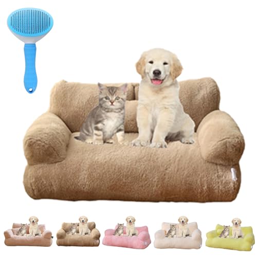 Gienslru Calming Dog Bed Fluffy Plush Pet Sofa, Memory Foam Removable Washable Pet Sofa, for Medium Small Dogs & Cats (Coffee, XXL) von Gienslru