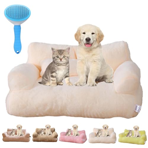 Gienslru - Calming Dog Bed Fluffy Plush Pet Sofa, Memory Foam Removable Washable Pet Sofa, for Medium Small Dogs & Cats (White, M) von Gienslru