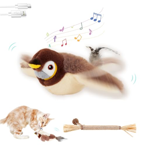 Gienslru Katzenspielzeug Vogel, Flappy Bird Cat Toy, Fliegender Vogel Katzenspielzeug, Flapping Bird Cat Toy, Kann Ton Erzeugen, DREI Beat-Modi, Mit Katzenminze, USB-Aufladung (1 Stück) von Gienslru