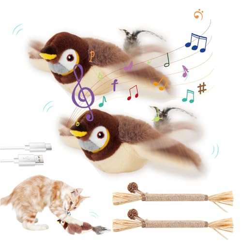 Gienslru Katzenspielzeug Vogel, Flappy Bird Cat Toy, Fliegender Vogel Katzenspielzeug, Flapping Bird Cat Toy, Kann Ton Erzeugen, DREI Beat-Modi, Mit Katzenminze, USB-Aufladung (2 Stücke) von Gienslru