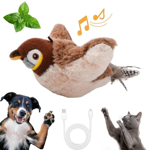 Gienslru Katzenspielzeug Vogel, Fliegender Vogel Katzenspielzeug, Katzenspielzeug Vogel Flattern, Cat Toy Flying Bird with Catnip, Vogel Katzenspielzeug, Rechargeable, 3 Vibration Modes Cat Toy (A) von Gienslru